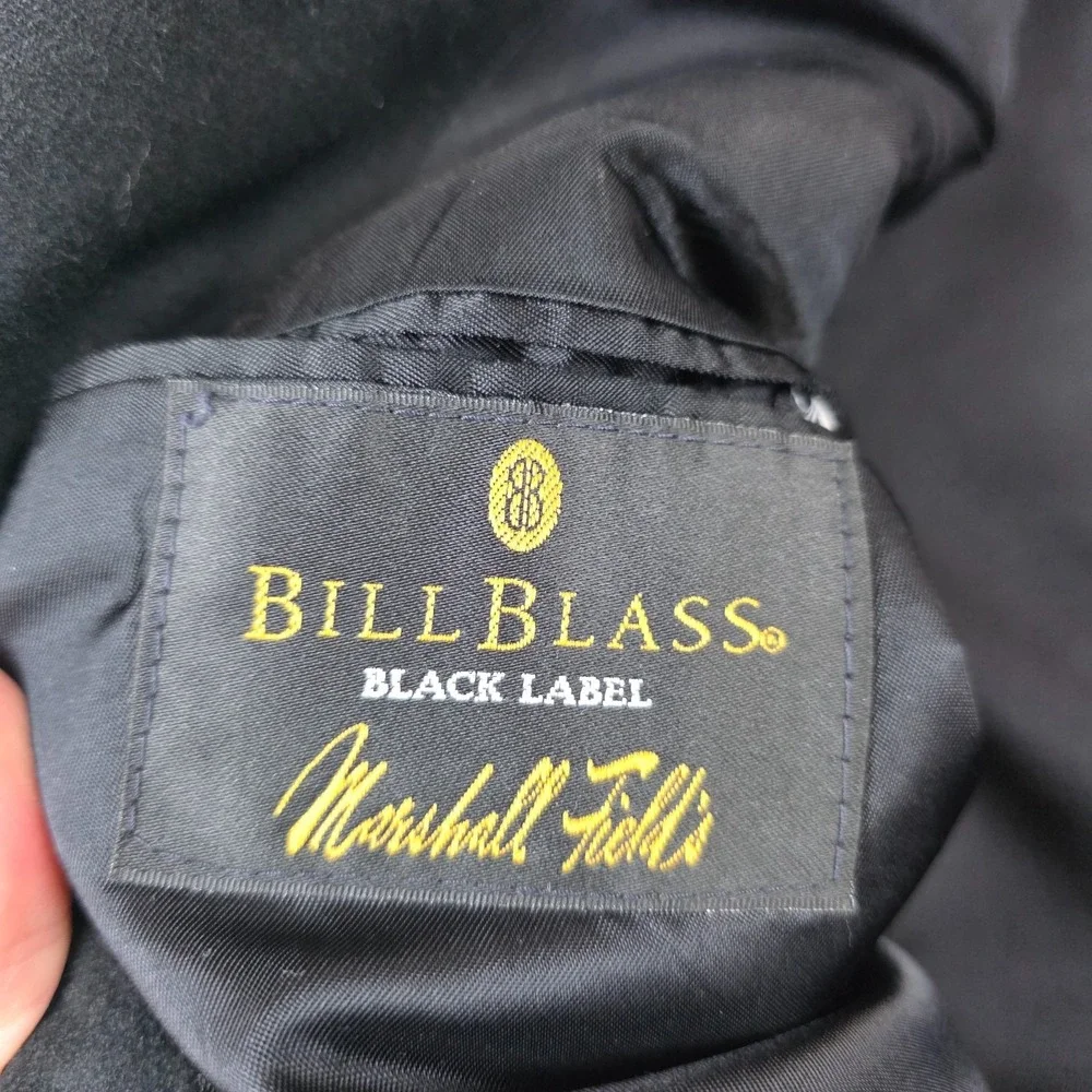 Bill Blass Black Label Blazer Jacket Mens 46R Black Cashmere Notch Lapel Vintage